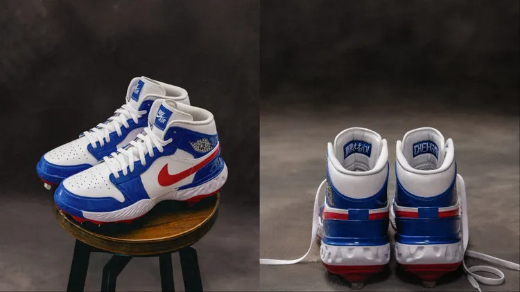 Jordan Brand為陳傑憲打造客製化釘鞋，以中華隊藍、白、紅三色致敬台灣隊長身分。品牌提供