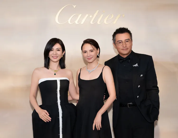 楊采妮（左起）、李心潔、李銘順齊聚卡地亞在台北舉辦的晚宴。品牌提供
