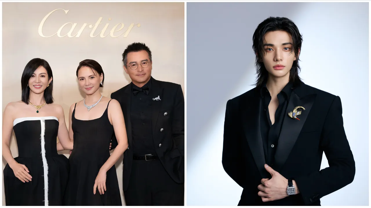 楊采妮（左圖左起）、李心潔、李銘順，以及Stray Kids鉉辰（右圖），日前現身卡地亞在台北舉辦的頂級晚宴。品牌提供