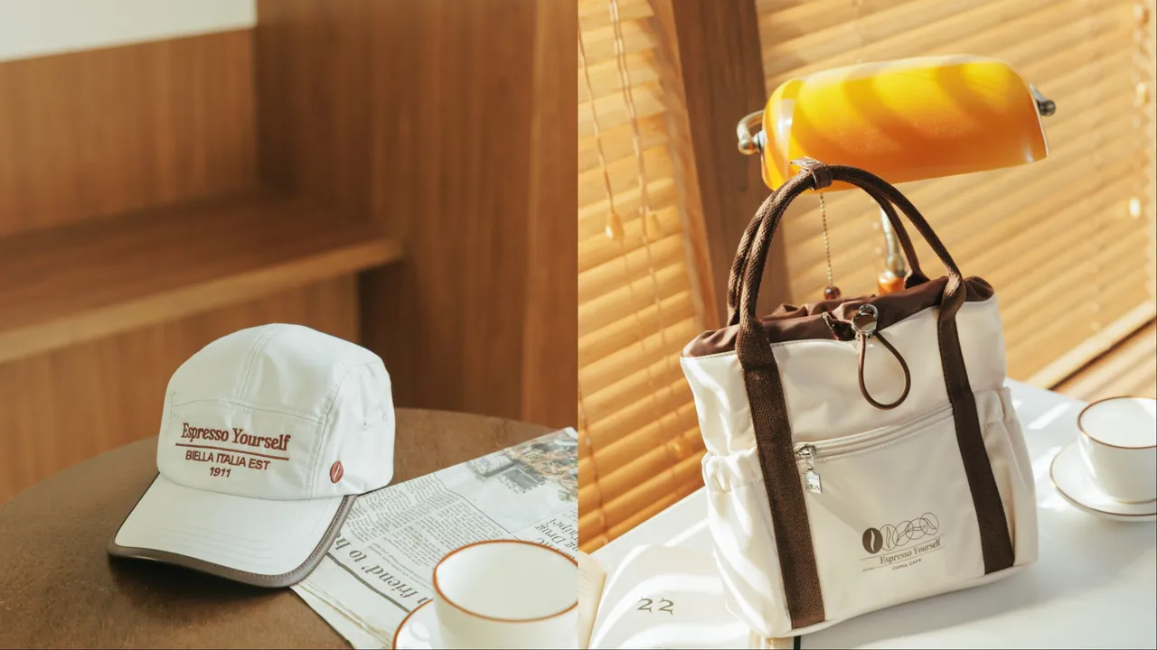 FILA x CAMA聯名棒球帽、側背手提二用包皆以撞色設計呈現活潑感。品牌提供