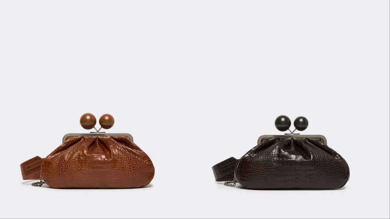 Weekend Max Mara Pasticcino 10周年紅棕色鱷魚壓紋小牛皮中型手袋（左）、深棕色鱷魚壓紋小牛皮中型手袋（右），各2萬2200元。品牌提供