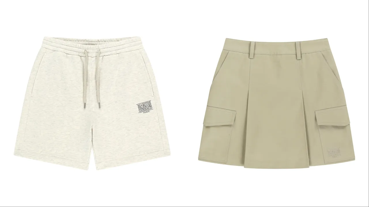 M+FG女款小LOGO棉質短褲（左）2290元、棉質工裝迷你裙（右）3590元。品牌提供