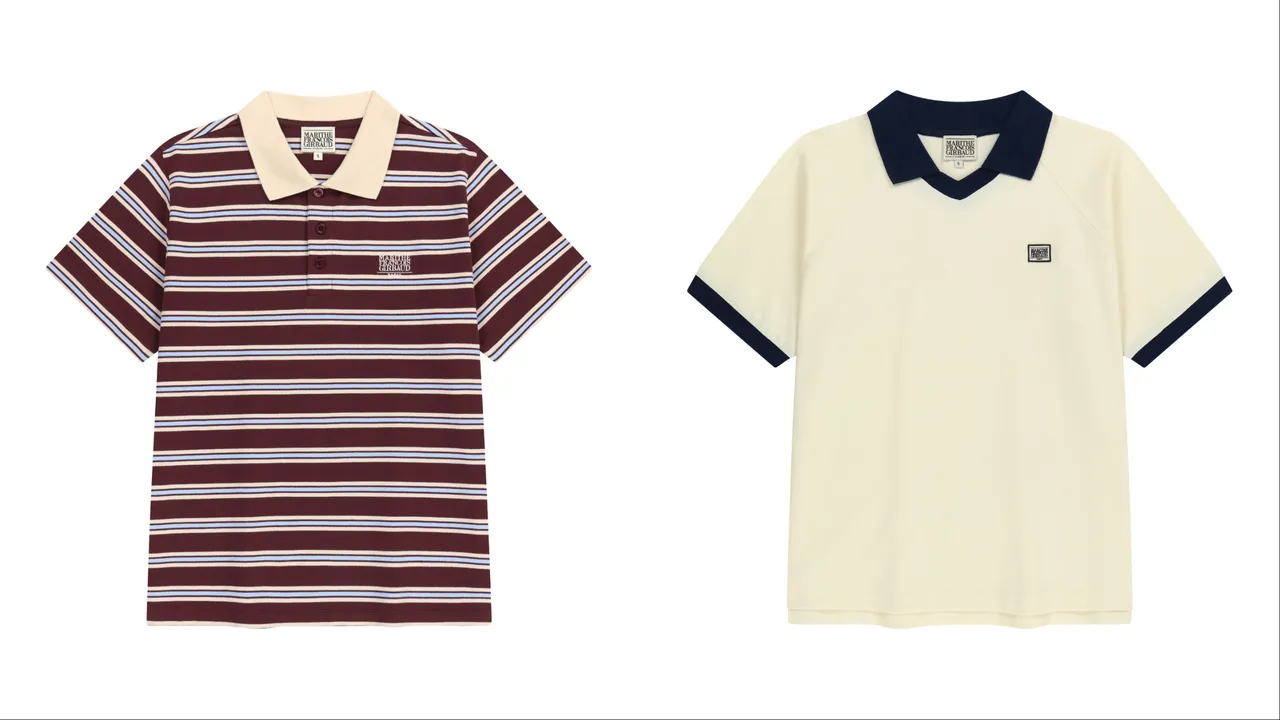 M+FG經典小LOGO圓領衫（左）1990元、經典小LOGO撞色尖領衫（右）2190元。品牌提供