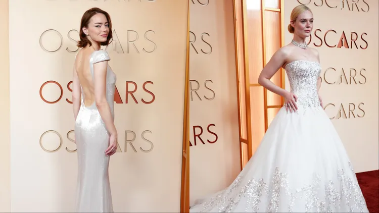 奧斯卡紅毯｜艾瑪史東大深U裸背爭再爭影后　艾兒芬妮銀白禮服透仙氣