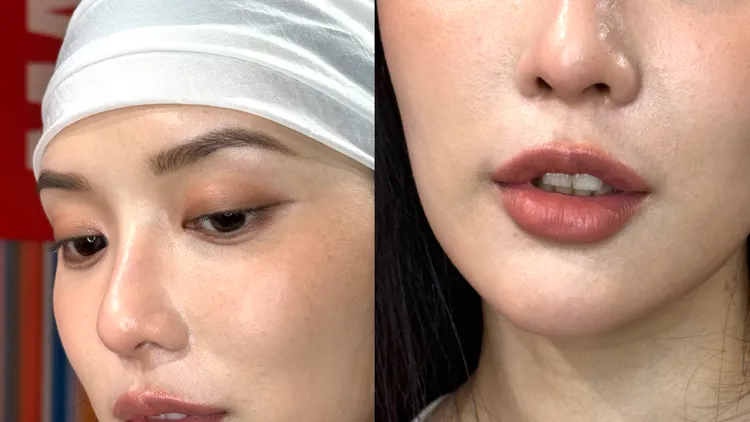 Model示範MAKE UP FOR EVER新品，打造同色系眼唇妝。張家玲攝