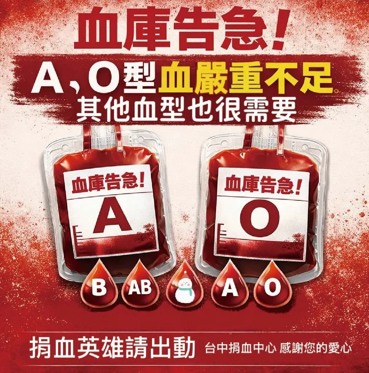 近期中部血庫告急，尤其A型、O型血較缺。東華醫院提供