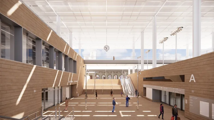 台南車站預計完工後打造出下沈式廣場。鐵道局提供