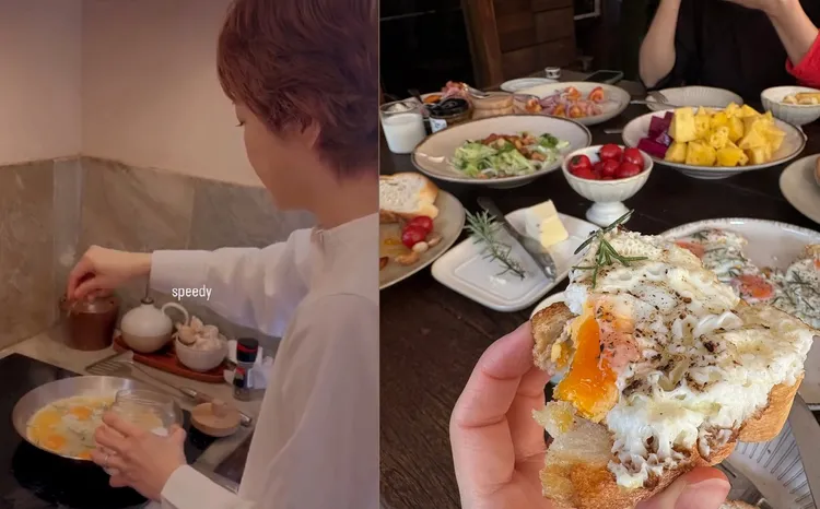 造型師PO出上野樹里快手煎蛋做早餐。翻攝seeeke0810 IG