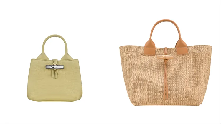 Longchamp Le Roseau系列手提包（左）2萬3500元、Le Roseau RAFFIA系列手提包（右）2萬6900元。品牌提供