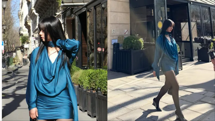 惠利的看秀穿搭選擇以垂墜布料配上緊身迷你裙設計。翻攝惠利IG