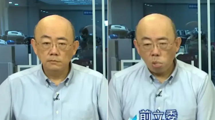 前立委郭正亮25日上節目時，觀眾發現他出現「眼歪嘴斜」的異常狀況。翻攝《綠也掀桌》YT