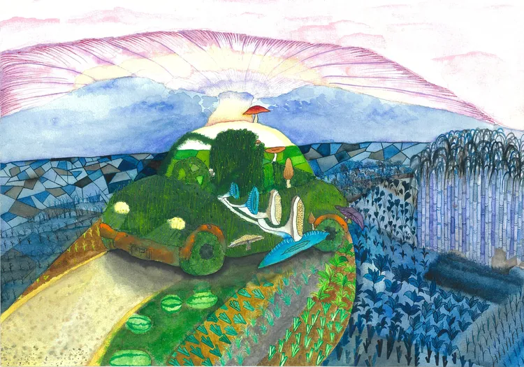 C組(12-15歲)金獎：朱紫翎同學作品《蘑菇車》。業者提供