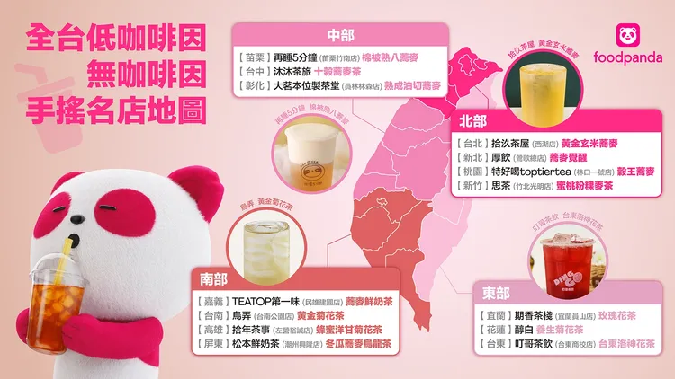 全台無咖啡因與低咖啡因手搖名店地圖。foodpanda提供