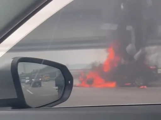國1南下驚傳火燒車！烈焰吞噬小客車竄黑煙　3人險境逃命