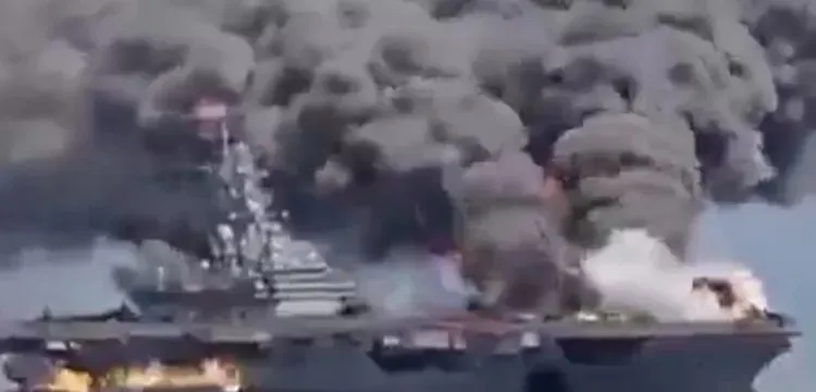 美軍林肯號航母被炸的影片瘋傳。翻攝自X