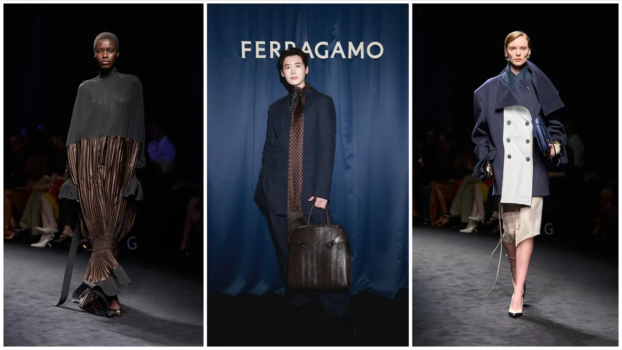 韓國男神李鍾碩（中圖）現身Ferragamo 2026秋冬大秀，感受1920年代的禁酒令深夜。品牌提供