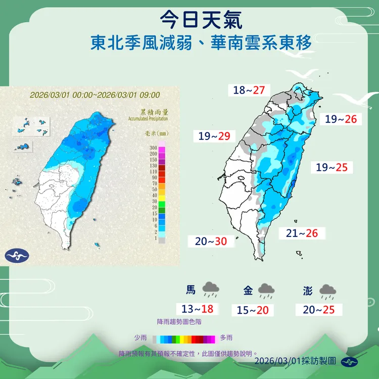 今日天氣。氣象署提供