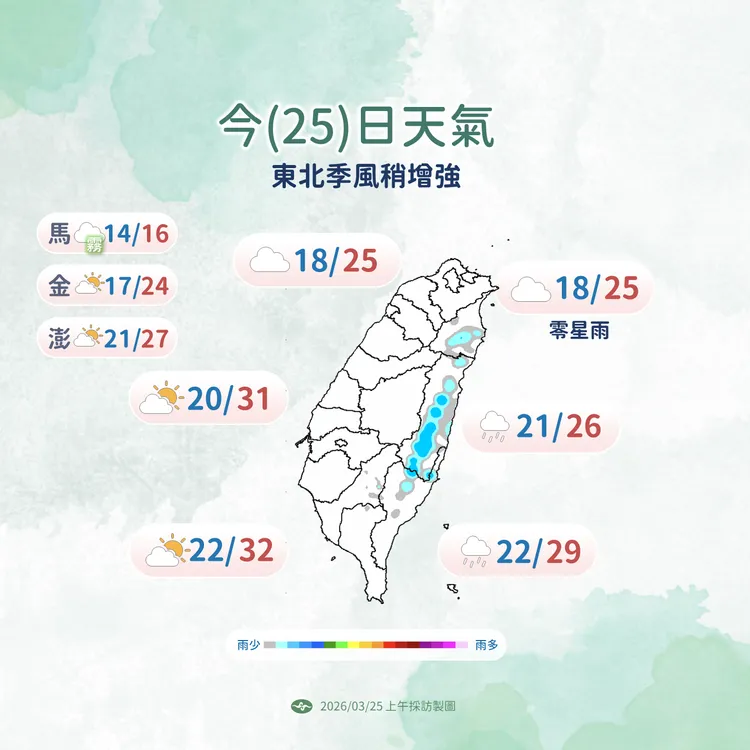 今日天氣。氣象署提供