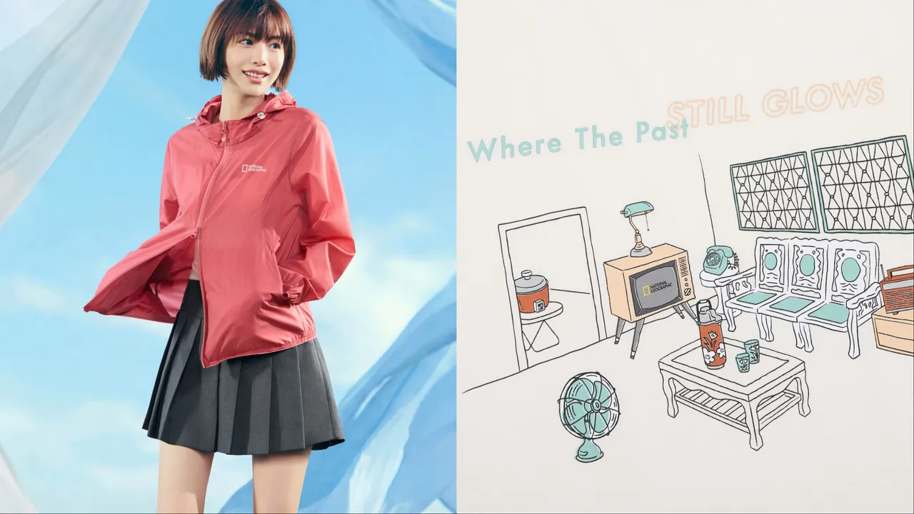 國家地理服飾本季推出NANA（左）演繹的輕量外套、台灣限定LOGO T恤系列。品牌提供