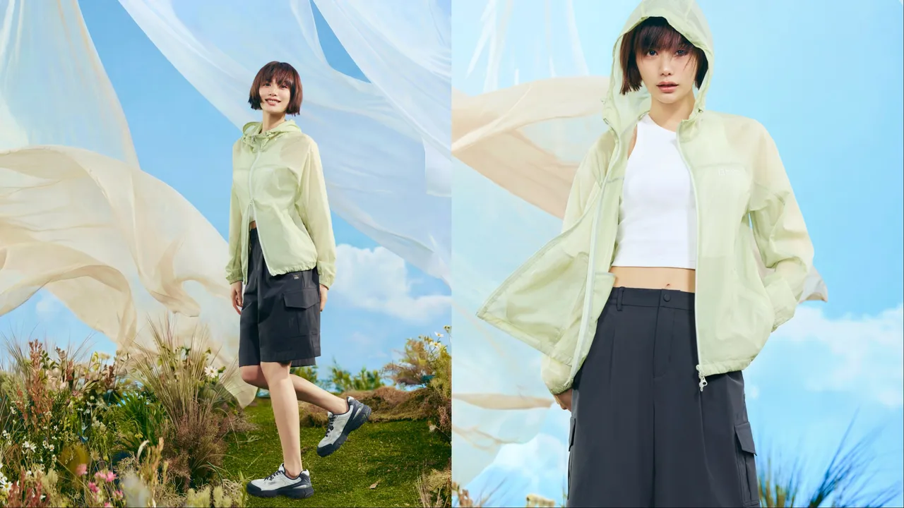 NANA將機能外套疊穿短版上衣與五分褲，打造出小男孩風格。品牌提供