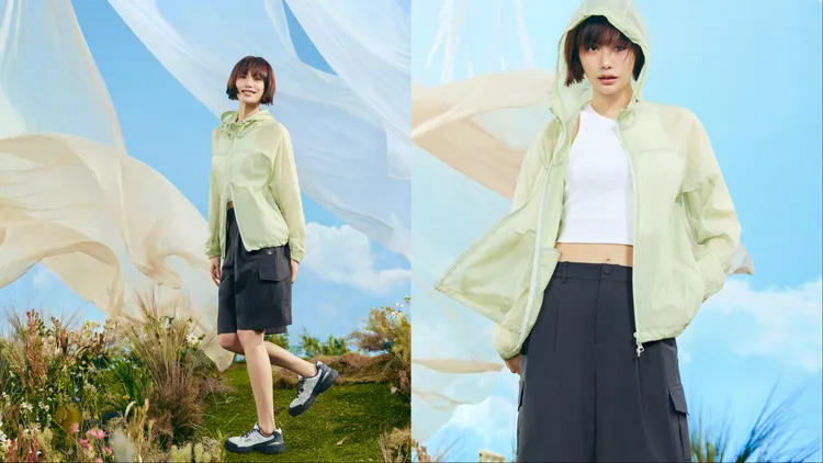 NANA將機能外套疊穿短版上衣與五分褲，打造出小男孩風格。品牌提供