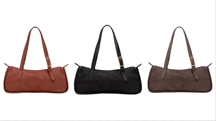 Longchamp Looong系列肩背袋東加豆色（左起）、摩卡棕、深黑色，各2萬3500元。品牌提供
