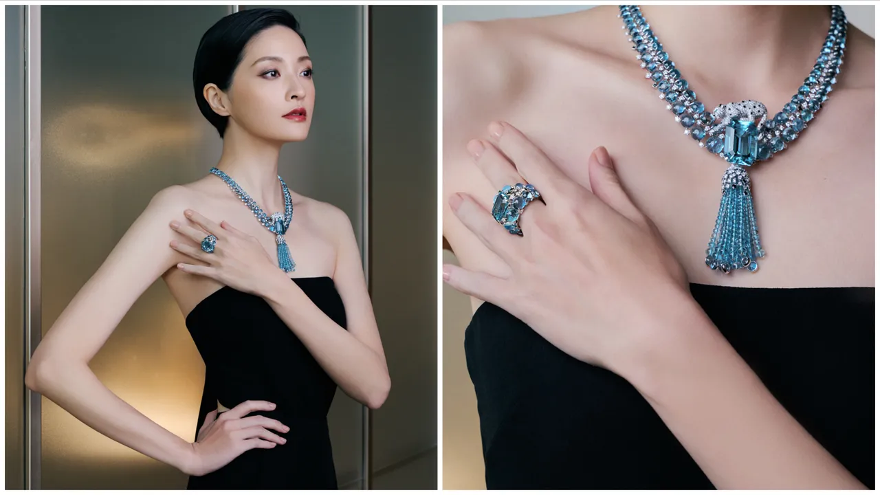 Model示範卡地亞EN ÉQUILIBRE 頂級珠寶系列PANTHERE ALGARROBO項鍊。品牌提供