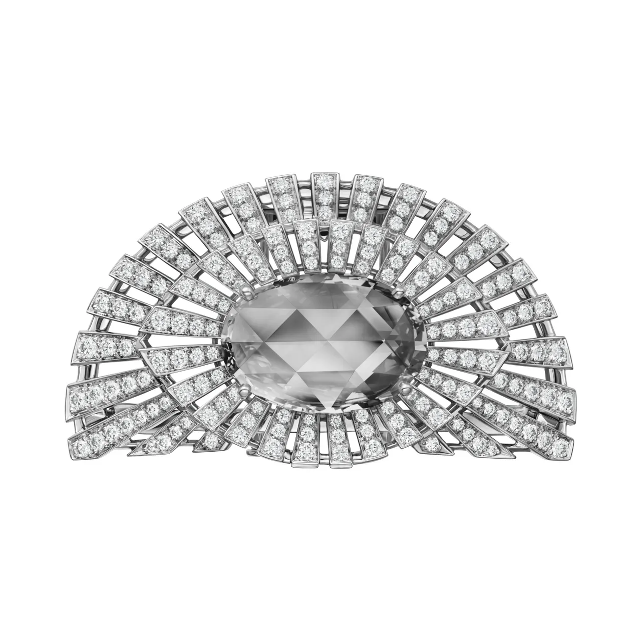 卡地亞EN ÉQUILIBRE頂級珠寶系列ASUKA胸針，鑲嵌一顆7.43克拉玫瑰式切割鑽石。品牌提供