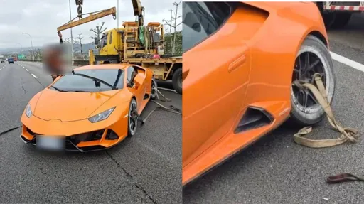 南下車聚突自撞...千萬超跑藍寶堅尼橫亙高速路　用路人快閃怕賠不起