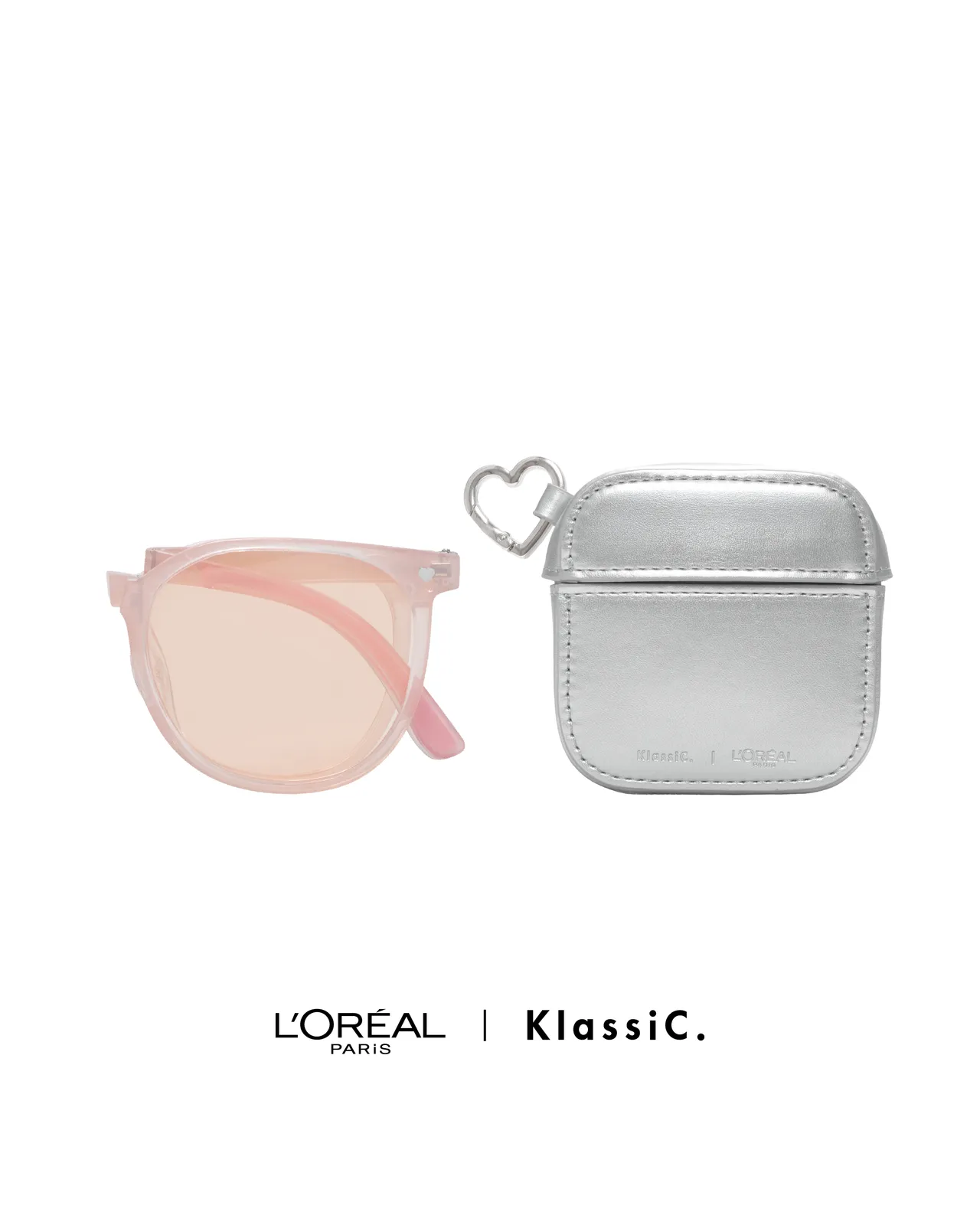 聯名墨鏡附贈專屬銀色愛心摺疊收納小包。品牌提供