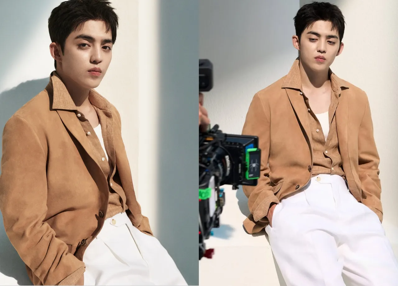 S.COUPS將麂皮西裝外套與亞麻襯衫層次疊搭。左圖品牌提供、右圖翻攝S.COUPS IG