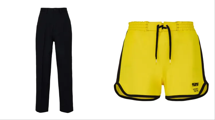 鬼塚虎黑色長褲（左）1萬300元、紅色運動短褲（右）5780元。品牌提供