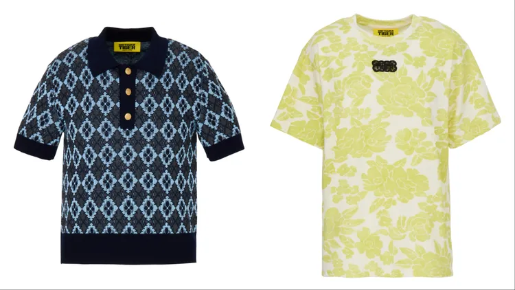 鬼塚虎菱格紋提花短版Polo衫（左）7980元、花卉水洗Tee（右）5780元。品牌提供