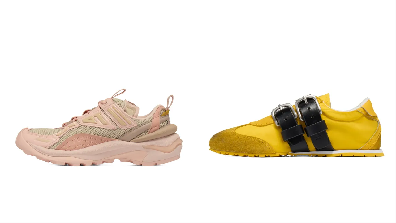 鬼塚虎粉色LAPLUNG鞋（左）7580元、黃色CODOBEL鞋（右）7880元。品牌提供
