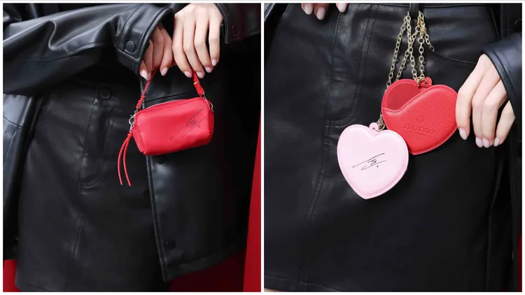 SHISEIDO X LISA簽名隨身小包、愛心隨身鏡鑰匙圈。品牌提供