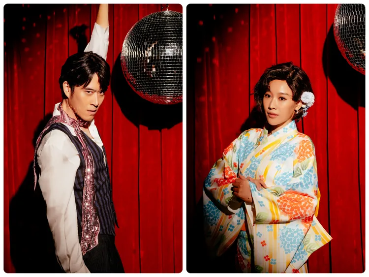 夫妻檔王為（左）與方宥心攜手演出，打趣私下「聊著聊著就排戲」。瘋戲樂工作室提供