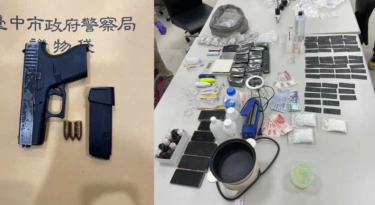警方逮到郭男，起出槍彈、毒品及分裝工具。民眾提供