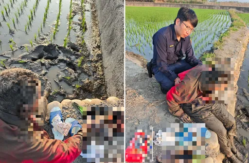 台中9旬翁騎車跌落農田　「倒插泥水」險窒息！警民合作救命