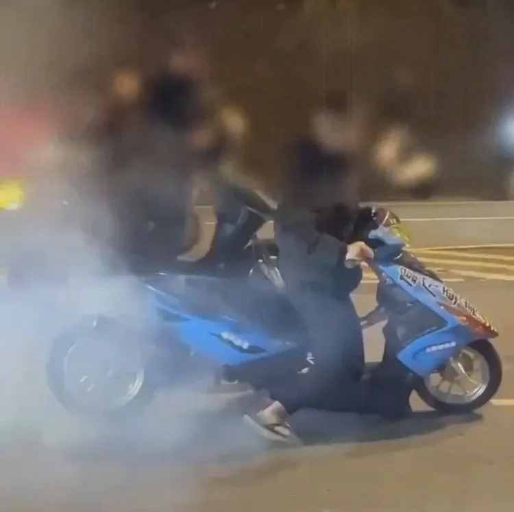 機車燒胎發出極大噪音與臭味擾民，檢方聯合新竹縣市警方將該飆車集團一網打盡。翻攝畫面