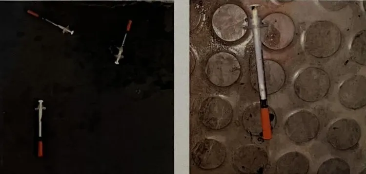 大東文藝中心廁所因針頭而堵塞。翻攝畫面