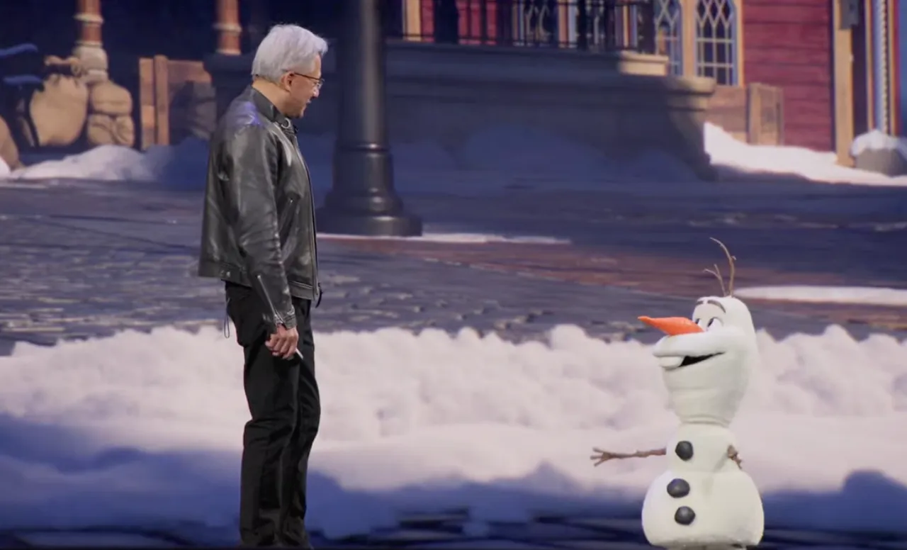 輝達GTC大會｜彩蛋「雪寶」登場！與黃仁勳互動超吸睛　機器人齊唱迎「ChatGPT時刻」