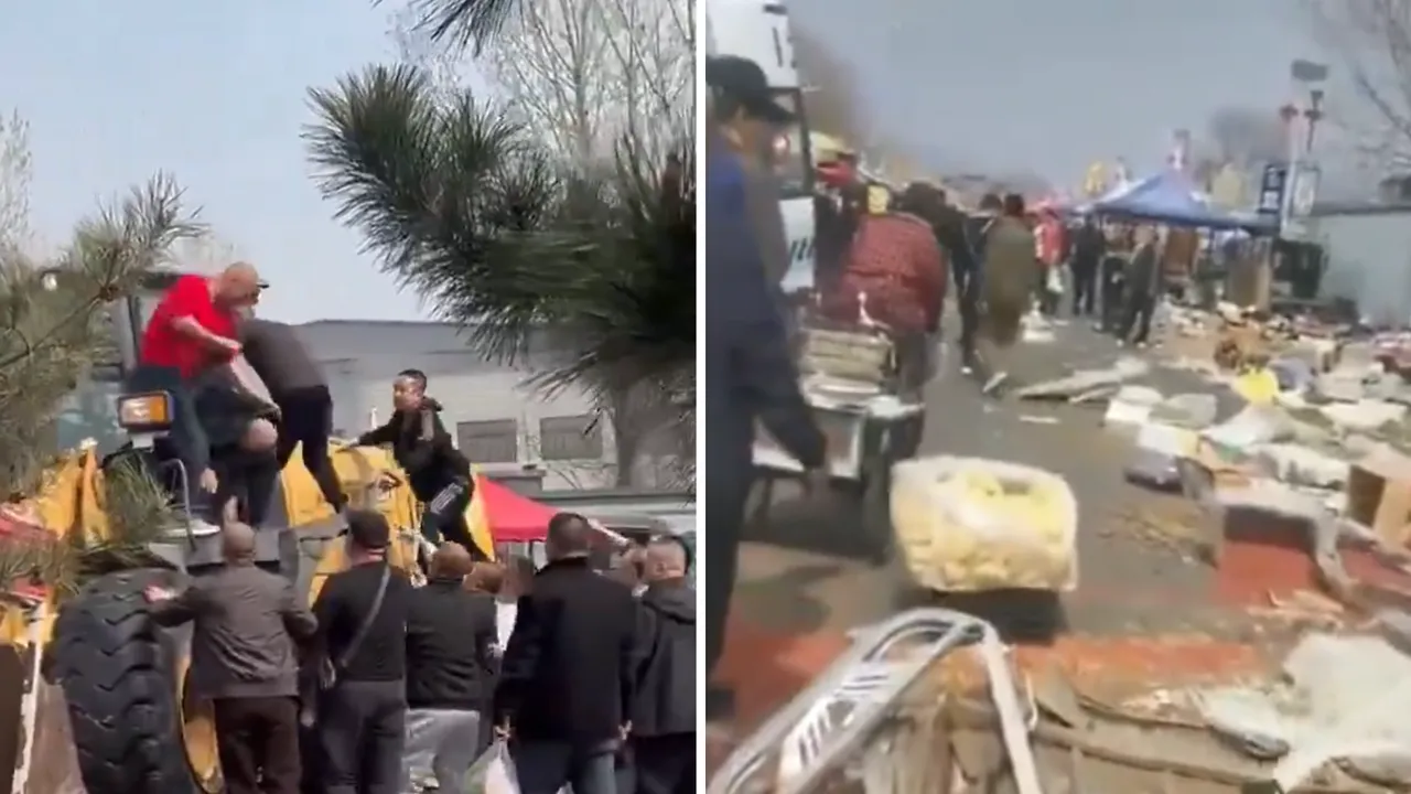 血肉橫飛！鏟土機衝撞北京市集　駕駛「被拖出來打」官方噤聲