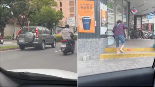 三寶無極限！車停快車道閃燈副駕下車到超商　網友嘆：乾脆駕照燒一燒