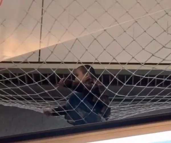 幼童卡在防護網上。翻攝threads