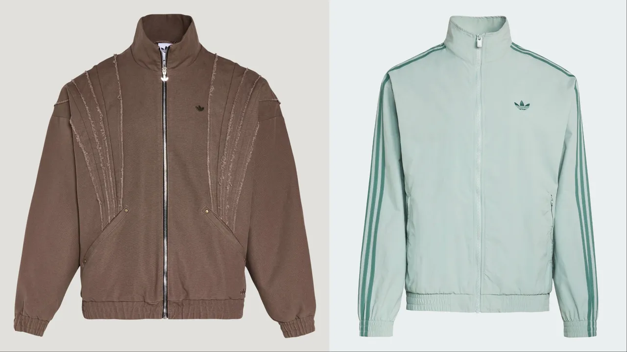 adidas Originals毛邊拼接外套（左）5690元、立領運動外套（右）3090元。品牌提供