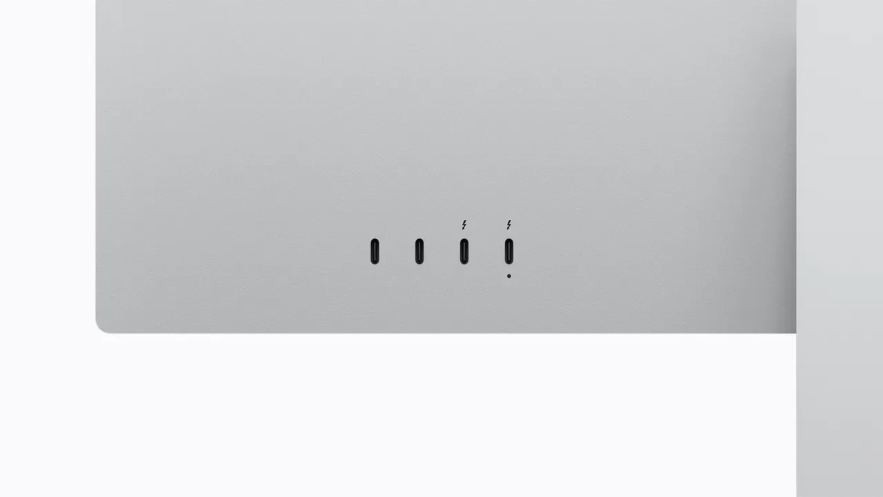 Studio Display XDR內含兩個Thunderbolt 5連接埠和兩個USB-C連接埠，可支援一系列工作流程。Apple官網