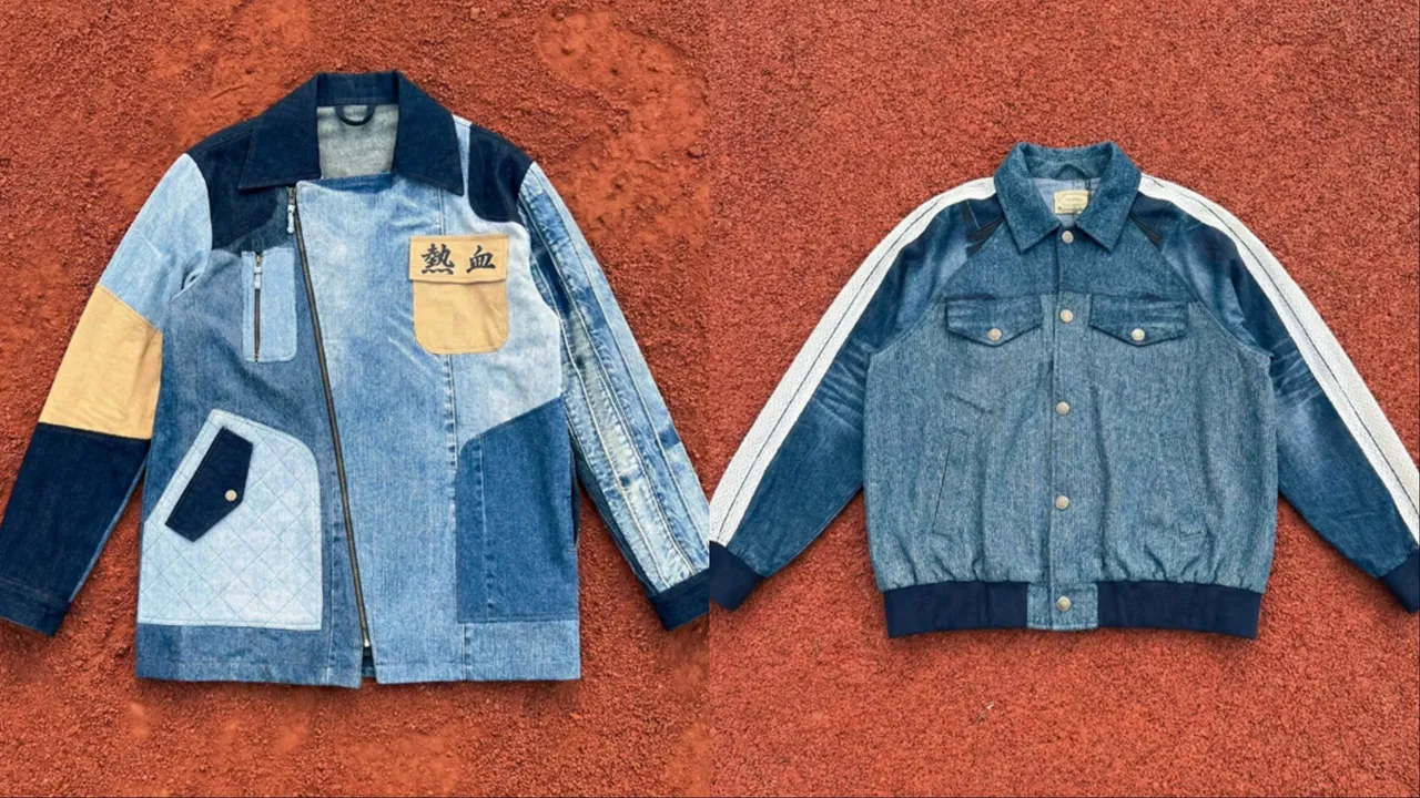 Story Wear客製預購款球衣拼接寬版外套（左）3萬2800元、客製預購款球衣拼接教練外套（右）1萬8800元。品牌提供