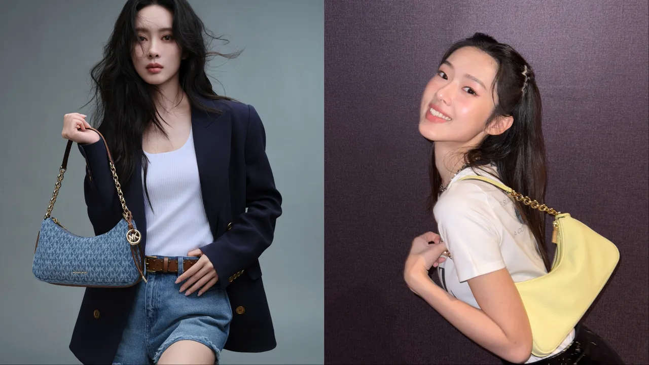 孟子義（左）、何曼希（右）搭配MICHAEL KORS Nolita包。品牌提供