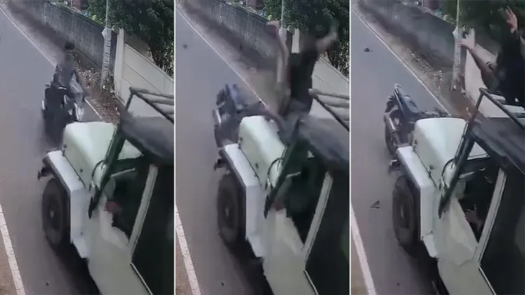 騎士與汽車對撞後翻滾上車頂。翻攝自X