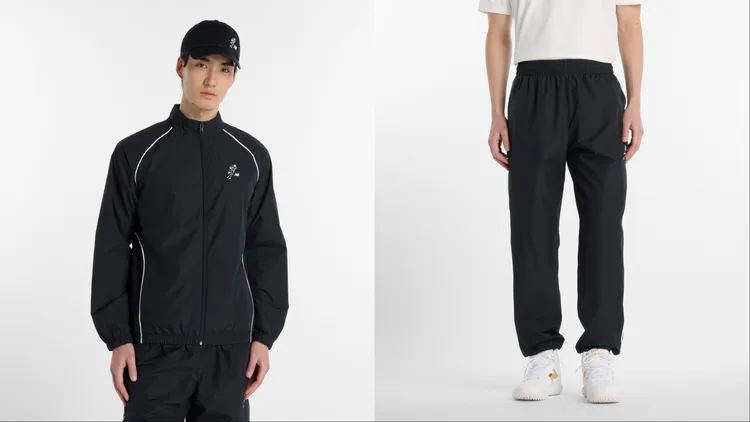 New Balance聯名大谷翔平系列訓練外套（左）2280元、訓練長褲（右）2080元。品牌提供